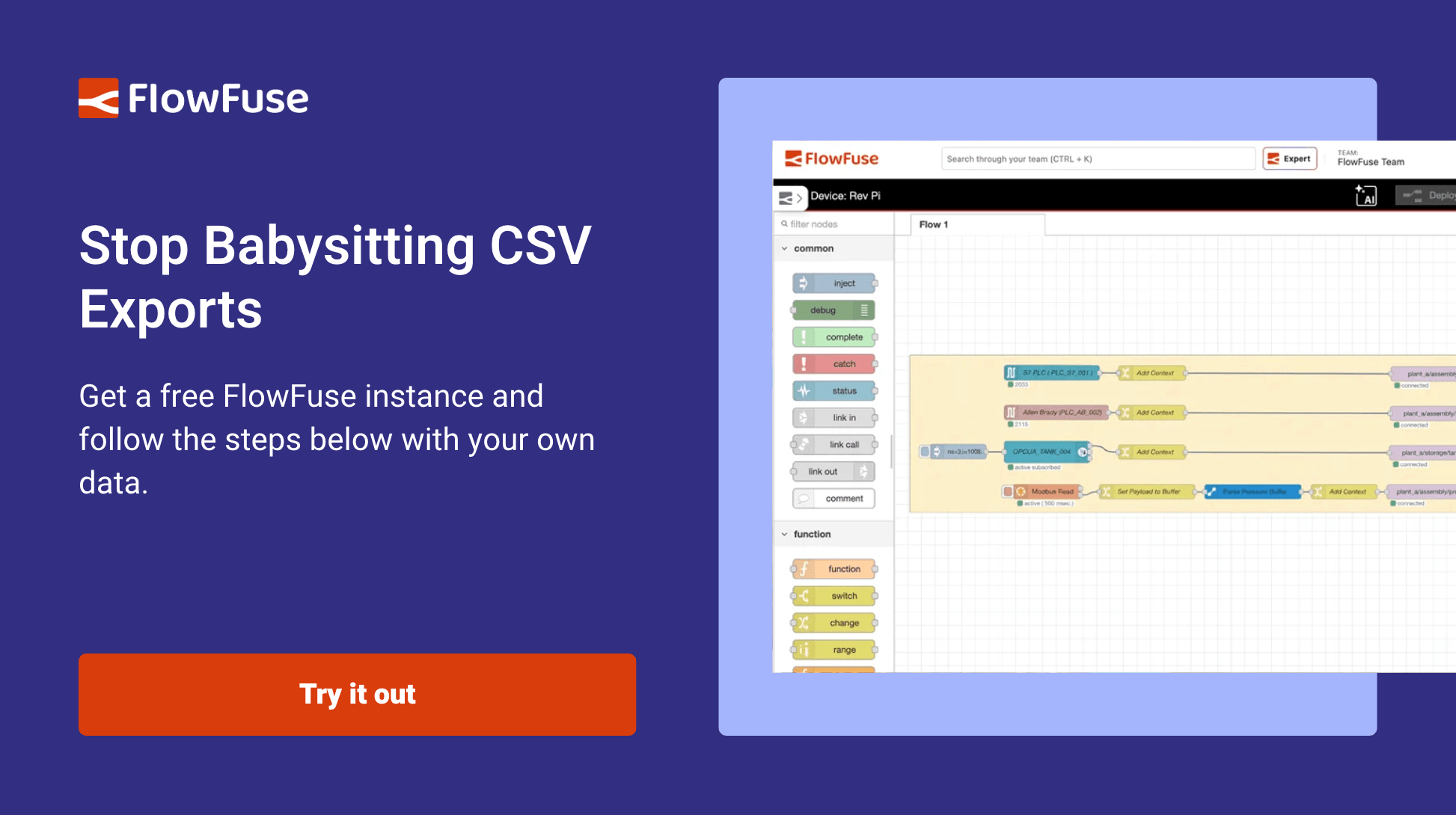 Try FlowFuse free and turn this tutorial into a live pipeline for your own logs