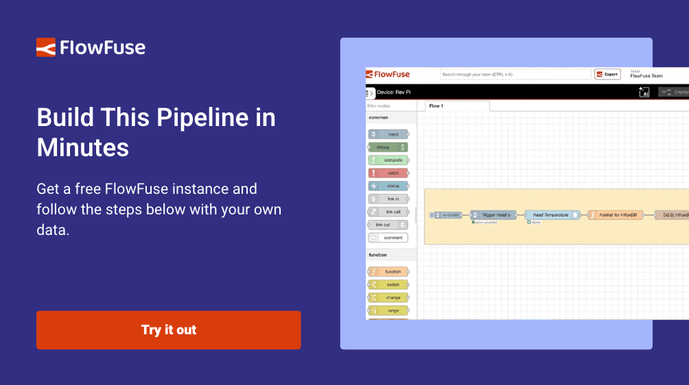 Try FlowFuse free and get your MQTT data into InfluxDB with drag-and-drop nodes, not a Python script